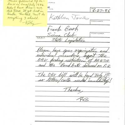 Sierra Club legislative agenda, memo fr - June 1986