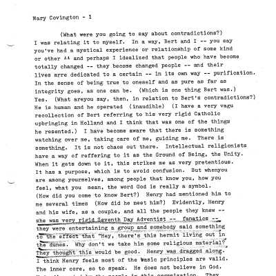 Mary Covington interview transcript regarding Bert