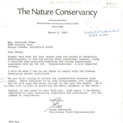 Letter from Steve McCormick of The Nature Conservancy to Kathleen Goddard-Jones - March 4 - 1983