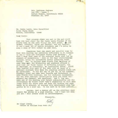 1969. Letter from Kathleen Goddard Jo - February 14
