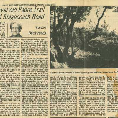 "Travel old Padre Trail and Stagecoach Road" - San Luis Obispo County Telegram-Tribune article - October 27 - 1984