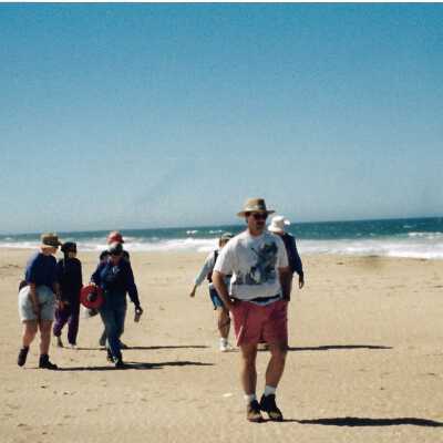 Hikers in Guadalupe- Nipomo Dunes lead by Kathleen Goddard Jones - Undated 4" x 11.5" color photograph
