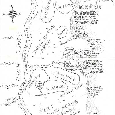 Map of Hidden Willow Valley, Nipomo Dunes, hand dr