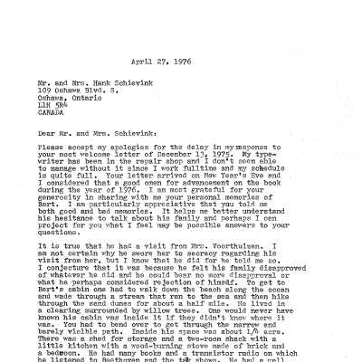 Letter to relatives of Bert Schievink.
