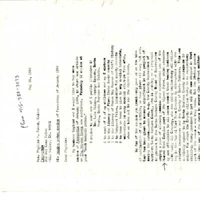 1984. Letter to Phyllis M. Faber from Kath - May 26