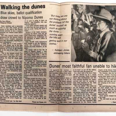 "Walking the Dunes" Article by Dave Wilcox, Undated, San Luis Obsipo County Telegram-Tribune