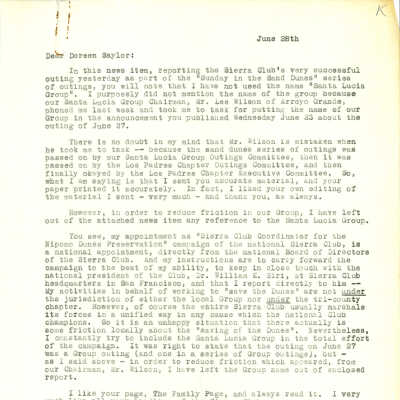 Press release from Kathleen Goddard - June 28 - 1965