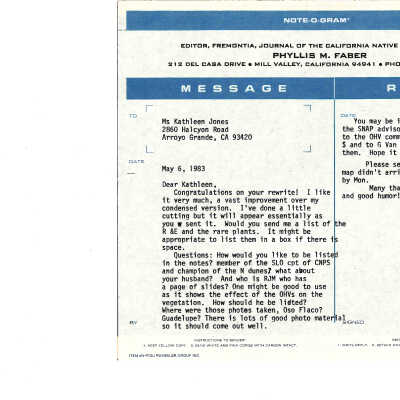 1983. Letter from Phyllis M. Faber to Kathl - May 6