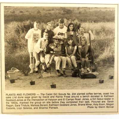 Newspaper clipping, "Plants and Flowers" Photo of Kathleen Goddard Jones with Girl Scouts, Photo by Glenn Bolivar, Undated