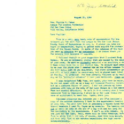 1984. Letter from Kathleen Goddard Jone - August 20