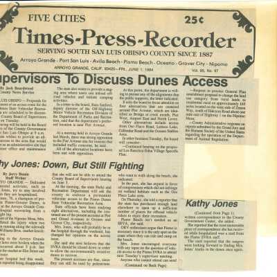 "Supervisors to Discuss Dunes Access" - Five Cities Times-Press-Recorder article - June 1 - 1984