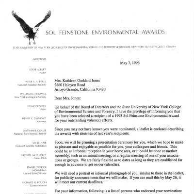1993. Letter from Rod Cochran from Feinston - May 7