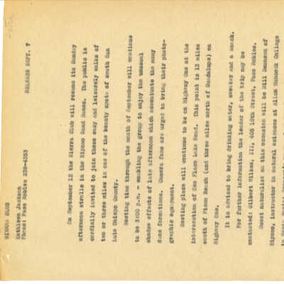 Press release from Kathleen God - September 7 - 1965