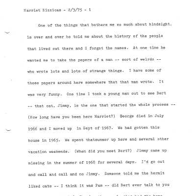 Harriet Zizzicas interview transcript, regarding B