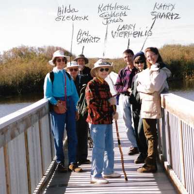 Photo of hike with Kathleen Goddard Jones, Hilda Glenesk, Ernie Glenesk, Kathy Shartz and Larry Vierheilig, 12/25/1997 - 5" x 6.75" color photograph
