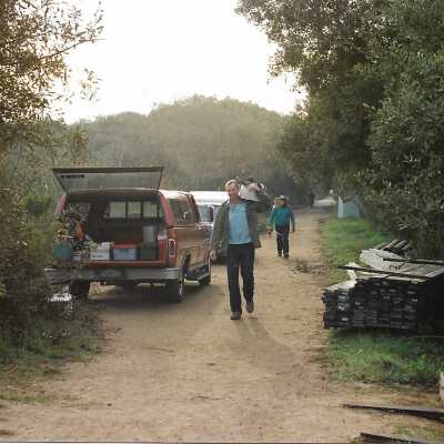 Construction of boardwalk at Oso Flaco Lake, in photo album - Undated 3.5" x 5" color photograph