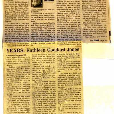 "Remembering time well spent with enviornmentalist Jones" by Shirley Contreras, Sunday, October 14, Santa Maria Times - 2001
