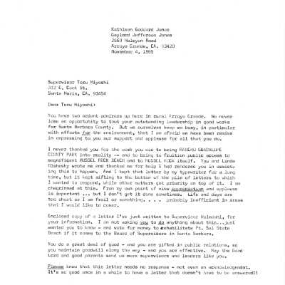 1985. Letter from Kathleen Goddard Jon - November 4