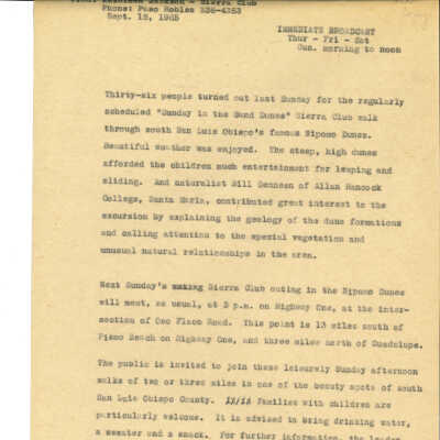 Press release from Kathleen Go - September 15 - 1965