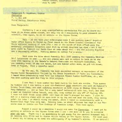 Letter from Kathleen Goddard-Jones to Margedant P. Hayakawa, editor of Fremonita - July 8 - 1982