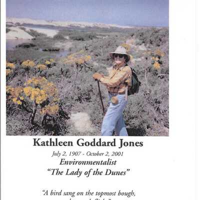 Card in memory of Kathleen Goddard Jones with photo