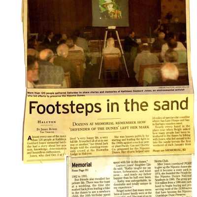 "Remembering Kathleen Goddard Jones: Footsteps in the sand" Article by Jerry Bunin, Sunday, October 21, The Tribune San Luis Obispo County, CA - 2001