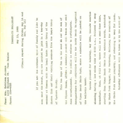 Press release from Kathleen Goddard- - May 13 - 1965