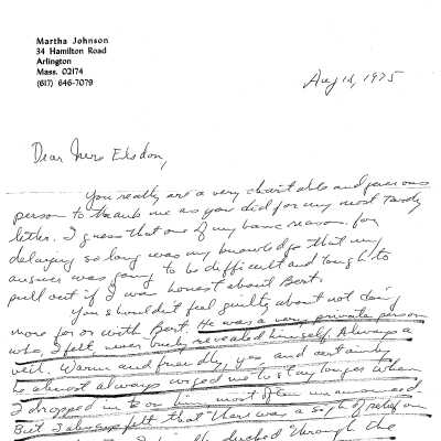 Letter to Jane Elsdon with information about Bert