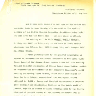 Press release from Kathleen Goddard- - May 14 - 1965