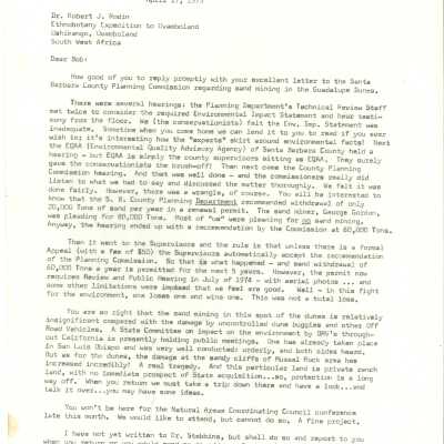 Letter from Kathleen Goddard-Jones (and Gaylord Jones) to Robert J Rodin regarding sand mining on the dunes and of-road vehicle damage - April 17 - 1973