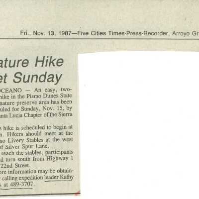 "Nature Hike Set Sunday" - Five Cities Times-Press-Recorder article - November 13 - 1987