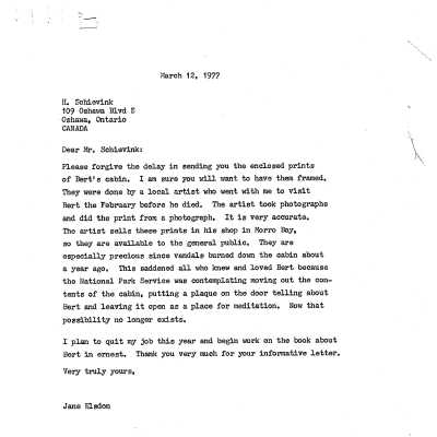 Letter to H. Schievink from Jane Elsdon