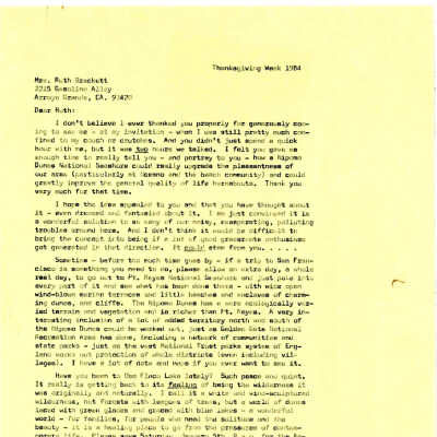 Thanksgiving Week 1984. Letter from Kathleen Godda
