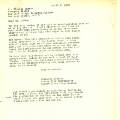 Press release from Kathleen Goddard - April 7 - 1965