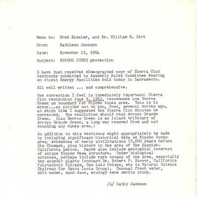 1964. Memo to Fred Eissler and Dr. Wi - November 13