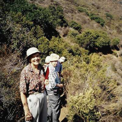 Two grandsons of the east lighthouse keeper and their families on the Pecho Coast Trail with Nancy Warner and Carol Felton, October 1993 - 3.5" x 5" color photograph