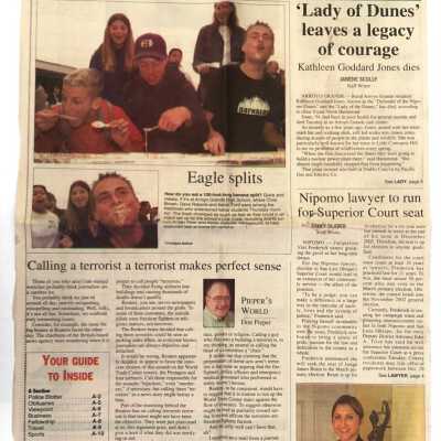 "'Lady of the Dunes' leaves a legacy of courage" Article by Janene Scully, Friday, Oct 5, Five Cities Times-Press-Recorder, Arroyo Grande, CA - 2001