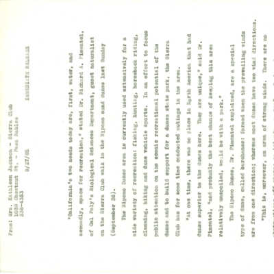 Press release from Kathleen Go - September 27 - 1965
