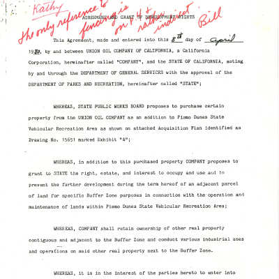 Agreement between Union Oil Company of California and the State of California about a grant of development rights - April 8 - 1980