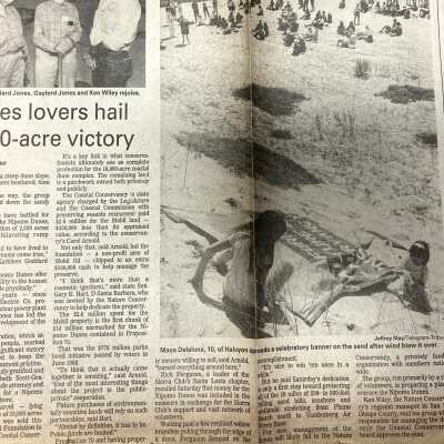 550-acre victory" - San Luis Obispo County Telegram-Tribune article - October 9, 1989 - "Dunes lovers hail 2