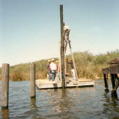 Bridge construction 1994. Roger Hamm, Milt Webb, Jim Neuschwander, and Joe Manion.