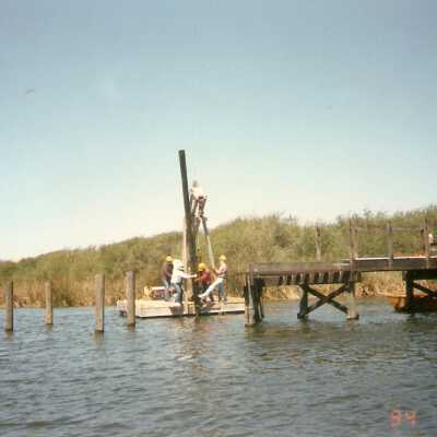 Bridge construction 1994. Roger Hamm, Milt Webb, Jim Neuschwander, and Joe Manion.