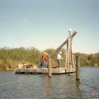 Bridge construction 1994. Roger Hamm, Milt Webb, Jim Neuschwander, and Joe Manion.