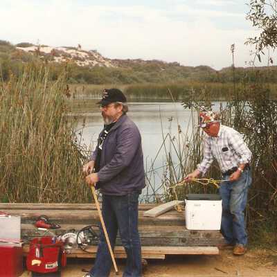 Bridge construction 1994. Roger Hamm, Ray Folch, and Jim Neuschwander.