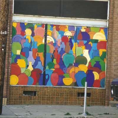 Window Art at Genoa Hotel funded by Santa Barbara County Arts Commission and City of Guadalupe, 877 Guadalupe Street