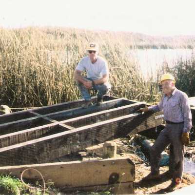 Bridge construction 1994. Pete St. John and Dick Williams.