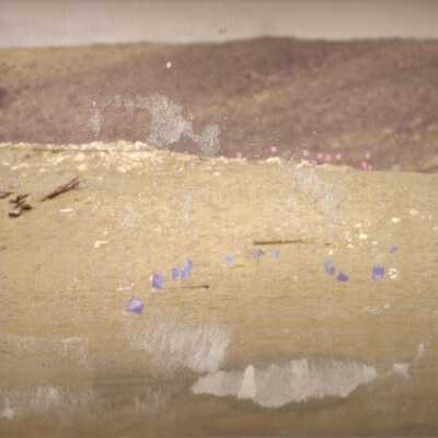 1997 Ten Commandments excavation. Broken wood and plaster pieces lie on the surface of the dunes.