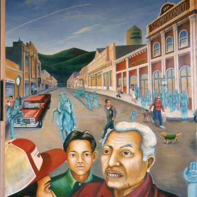 Mural by famed muralist, Judy Baca, on City Hall, 918 Obispo Street, Guadalupe