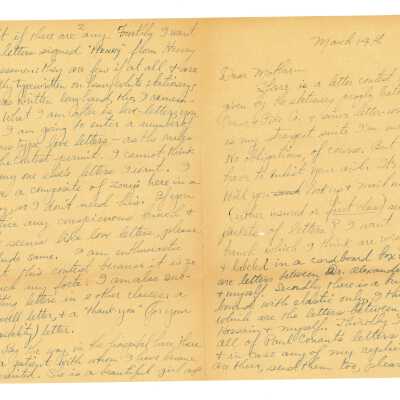 March 13 & 14, 1930, New York City, Letters from Kathleen Ali to Mrs. Goddard, Birthday wishes, pesaree for birth control, springtime, and a request for a poem "Achilles Farewell",  envelope included