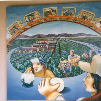 Mural by famed muralist, Judy Baca, on City Hall, 918 Obispo Street, Guadalupe